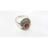 Silver, marcasite and red glass ring size N/6-7