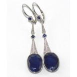 Art Deco style 18ct, sapphire & diamond earrings diamonds TDW=.26ct, sapphires = 0.29ct, 2 larger