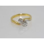 Vintage 18ct yellow gold and twin diamond ring TDW=0.50ct G/SI, set in yellow gold, weight: 3.3