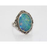 Vintage silver and opal doublet ring in Roda Wagner style, size:J-K/5