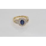 14ct yellow gold, sapphire and diamond ring weight: approx 3.63 grams, size: O/7