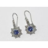18ct white gold Ceylon sapphire & diamond earrings TDW: 2.00cts, weight: approx 5.1grams, on