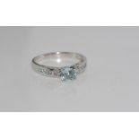 10ct white gold, aquamarine & diamond ring weight: approx 2.38 grams, size: O/7