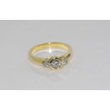 18ct yellow gold 3 diamond ring TDW = 0.65cts, H/VS, weight: approx 4.4 grams, size: N-O/7