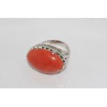 14ct white gold and red coral ring weight: approx 7.19 grams, size: J/4-5