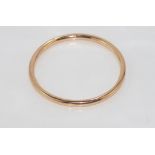 9ct rose gold bangle not marked but tested as 9ct, weight: approx 10.1 grams, internal size: