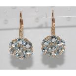 18ct rose gold, aquamarine&cognac diamond earrings weight: approx 7.39 grams, size: 3cm length