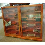 Two Chinese display cabinets with burnt orange accents, H74cm, W47.5cm & D12.5cm approx.