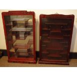 Two Chinese display cabinets one with mirror back, H82cm, W48cm & D11.5cm (tallest) approx.