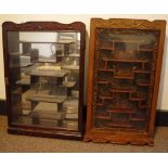 Two Chinese display cabinets one with carved decoration & the other with mirror back, H73cm, W43cm &