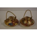 Two miniature Japanese Satsuma teapots squat form decorated with flowers