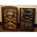 Two Chinese display cabinets one with mirror back & the other with carved decoration, H72cm, W45.5cm