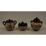 Three various Japanese Satsuma lidded jars 9 cm high (tallest)