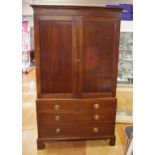 George III mahogany & oak press on chest 121cm wide, 58cm deep, 206cm high