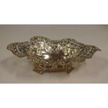 Sterling silver elevated pierced dish hallmarked Birmingham 1896, 20 cm long, 178 grams approx.