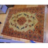 Vintage Persian style woollen rug with cream & peach tones, 199cm x 153cm approx.