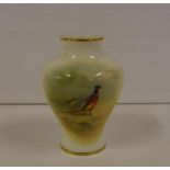 Small Royal Worcester hand painted vase decorated with pheasant circa 1950 signed Maybery, 10.5 cm