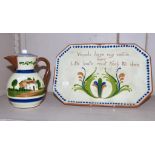 Torquay motto ware hot water jug (house) together with a tray in the scandy pattern