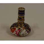 Antique miniature bone china vase attributed to Coalport, hand painted with flowers, 5.5 cm high