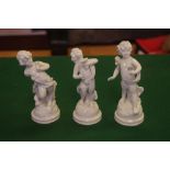 Three small Naples porcelain figurines each stamped with N and crown, 13cm high (tallest) approx.,