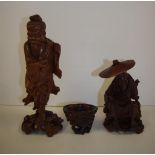 Three Chinese timber carvings 33cm high (tallest)