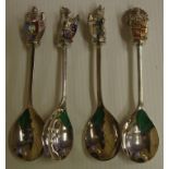 Four silver limited edition Queen beast spoons with enamel crests,hallmarked Birmingham 1977,