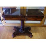William IV rosewood card table with fold over swivel top, 91.5 cm wide, 75 cm high