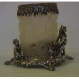 American silver plated figural ice bucket 2 boys playing, 19cm high approx., as inspected,