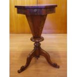 Victorian walnut sewing table with octagonal top 43cm x 43cm approx, 73cm high