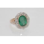 18ct gold, emerald (5.85ct) and diamond ring includes rose and white gold with 24 diamonds = 0.617