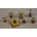 Seven miniature souvenir ware items