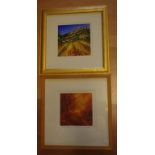 Glenda Carter "Tuscan Fields" & "Fire Trail" acrylic on board, signed lower right, 18cm x 18cm,