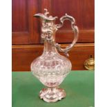 Cut crystal & metal mounted claret jug 30cm high approx.