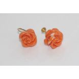 Salmon coral rose earrings with 9ct gold fittings screw-on