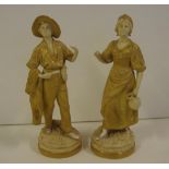 Two Royal Dux Bohemia figures comprising a lady with a water pitcher and young man with hat, have