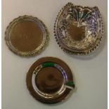 Two sterling silver pierced dishes and an ashtray with various English hallmarks, 75 grams approx