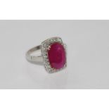 18ct white gold, 3.11ct natural ruby &diamond ring includes 26 round brilliant cut V set diamonds