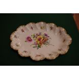 Large antique German serving platter with handpainted floral decoration, 41cm long approx.