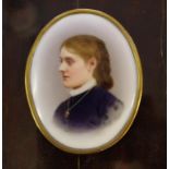 Antique handpainted portrait miniature in an oval brass frame, signed Fr Jill, 9cm high approx.