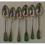 Six sterling silver teaspoons monogrammed E, hallmarked London 1864 and 1887, 113grams approx