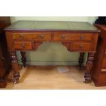 Victorian writing table desk with tooled insert writing surface and 4 drawers supported by turned