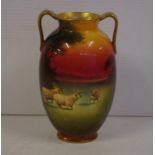 Royal Doulton 'Sheep in Snow' twin handled vase 14.5cm high