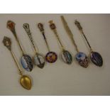 Six good silver & enamel souvenir spoons together with a vintage micro mosaic & cameo spoon