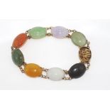 Oriental multi-colour jade and gold bracelet marked 14K, weight: approx 17.4 grams, size: approx