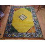Indian Rajaistan Medallion wool rug geometric design in yellow and blue tones, 160 x 106 cm