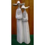 Lladro two nuns figure group 33.5cm high,