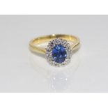 Good 18ct gold Ceylon sapphire & diamond ring set in yellow gold, 10 diamonds TDW= 0.50ct, weight: