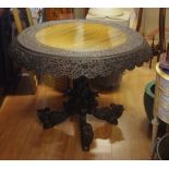 Superb Chinese Qing carved centre table with round top 105cm diameter approx carved on the perimeter
