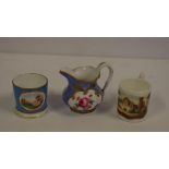 Two antique miniature mugs together with an antique miniature jug