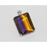 Large silver and ametrine pendant with gemstone certificate showing 57.4ct ametrine, size: approx